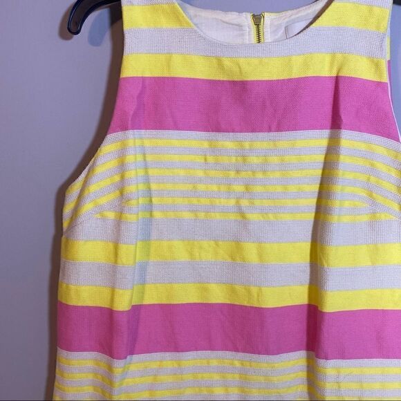 LOFT Pink and yellow striped Shift Dress Size 8 - Picture 5 of 9